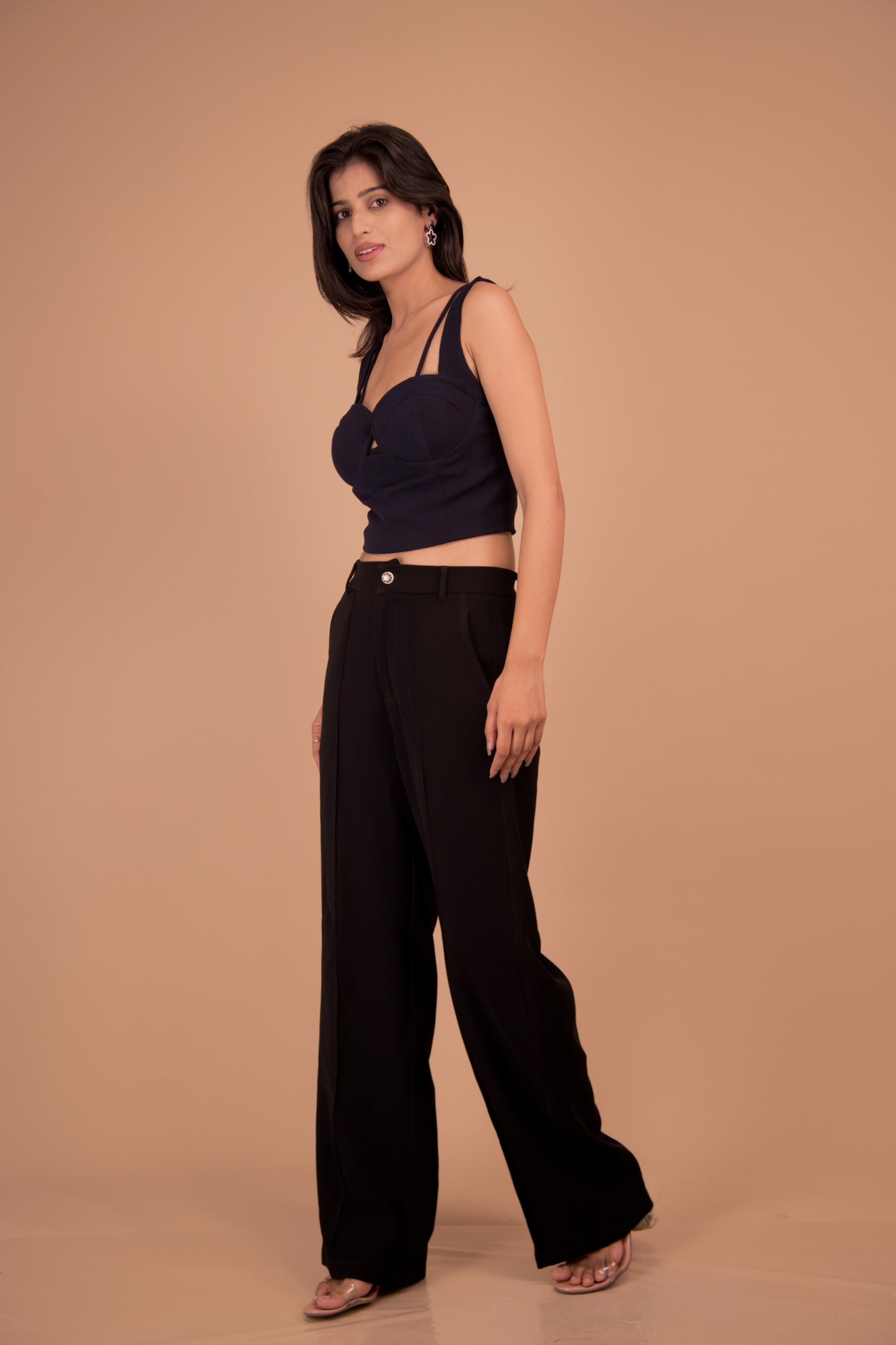 Strappy Crop Top with Black Wide-Leg Pants