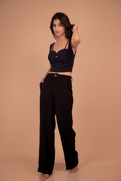 Strappy Crop Top with Black Wide-Leg Pants