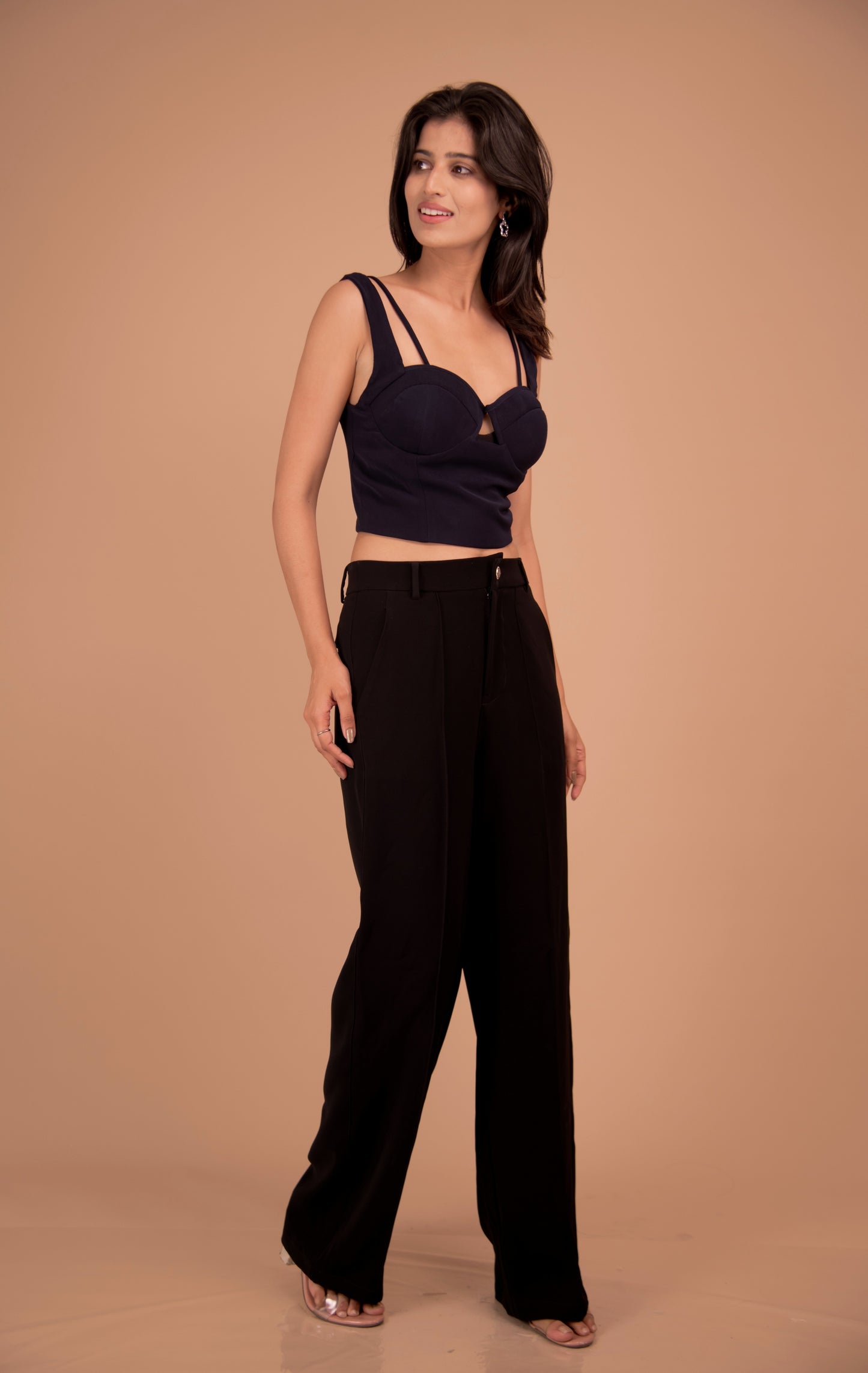 Strappy Crop Top with Black Wide-Leg Pants
