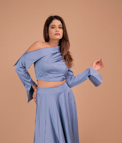 The Azure Éclat Off-Shoulder Top