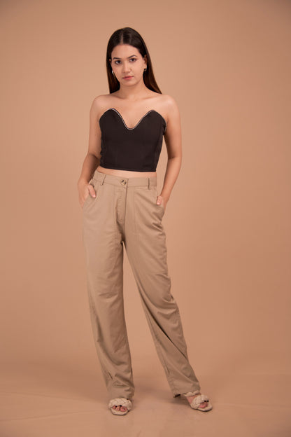 Sweetheart Neckline Corset Top with Tailored Cotton Trousers