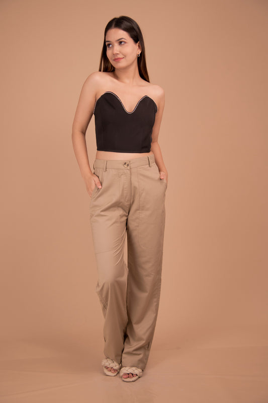 Sweetheart Neckline Corset Top with Tailored Cotton Trousers