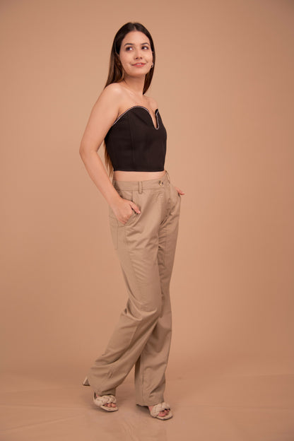 Sweetheart Neckline Corset Top with Tailored Cotton Trousers