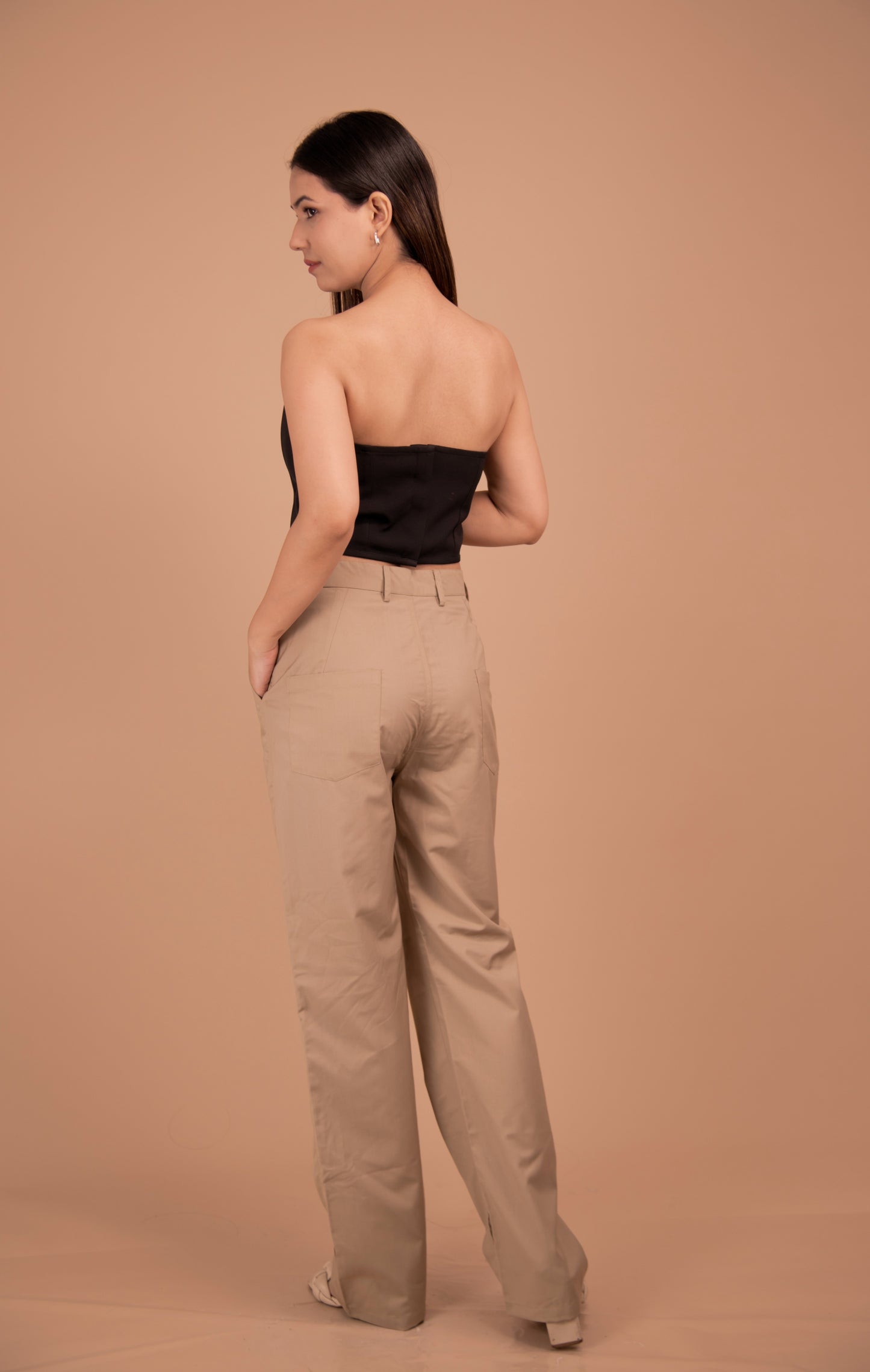 Sweetheart Neckline Corset Top with Tailored Cotton Trousers
