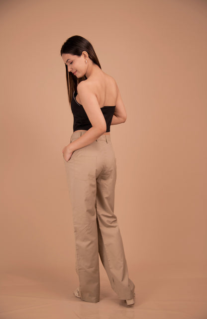 Sweetheart Neckline Corset Top with Tailored Cotton Trousers