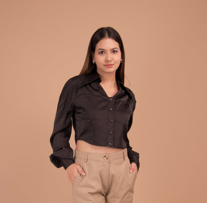The Valeria Satin Cropped Shirt