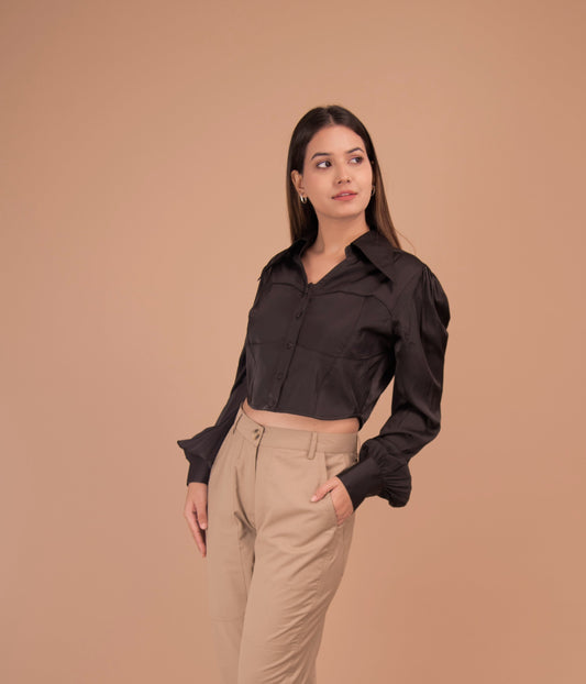 The Valeria Satin Cropped Shirt