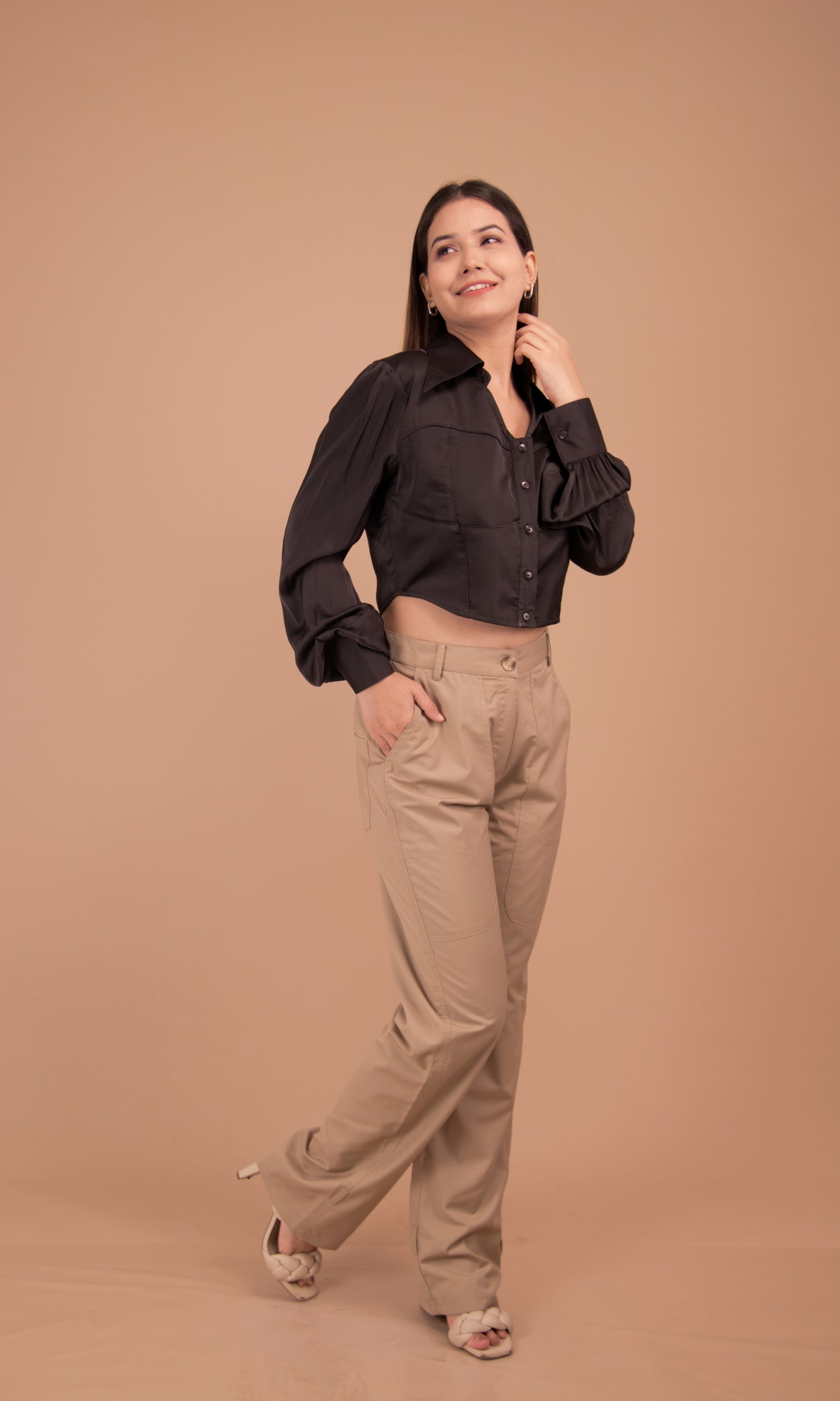 The Valeria Satin Cropped Shirt