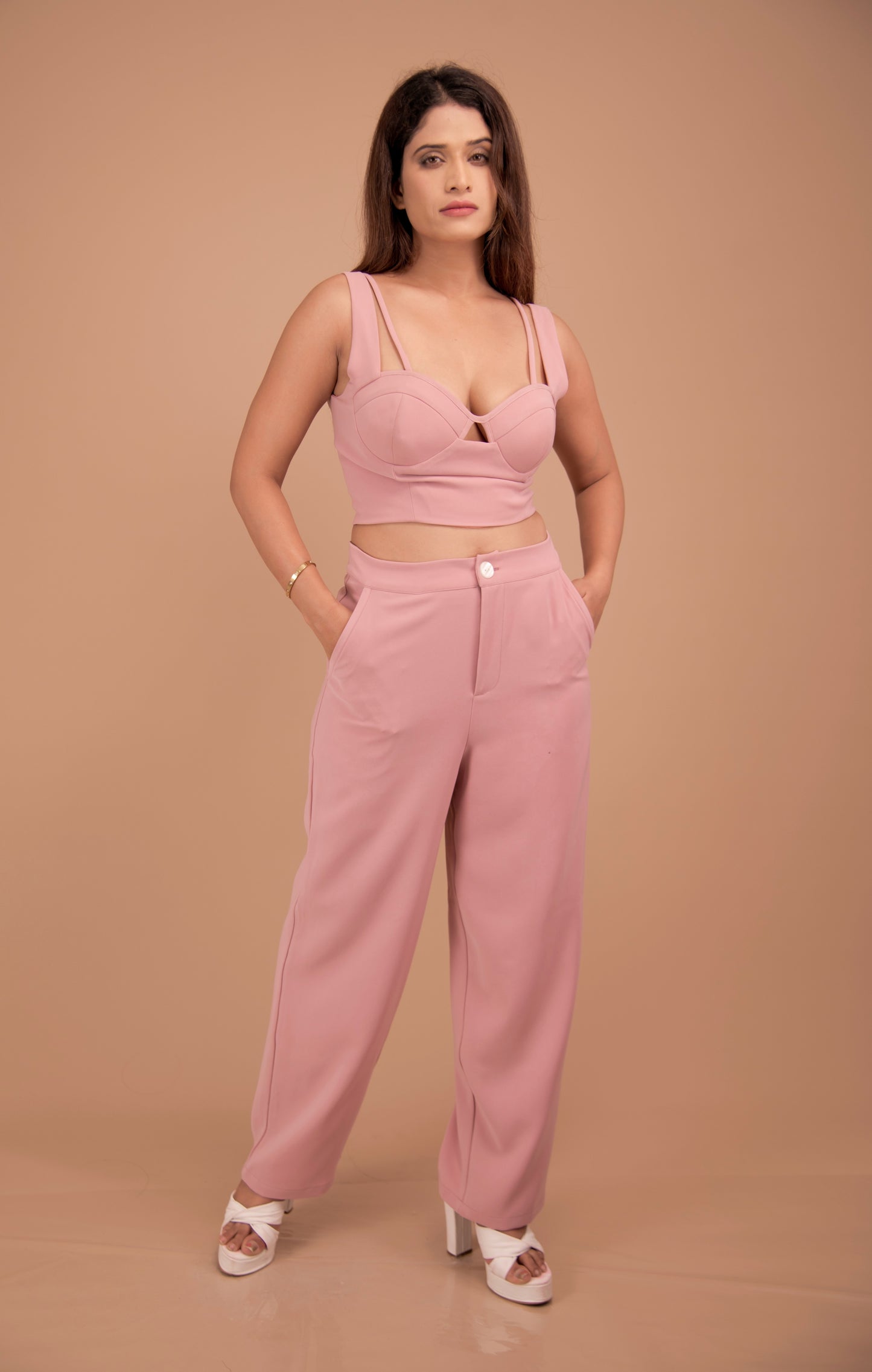 Bustier Top & Tailored Wide-Leg Trouser Co-Ord Set