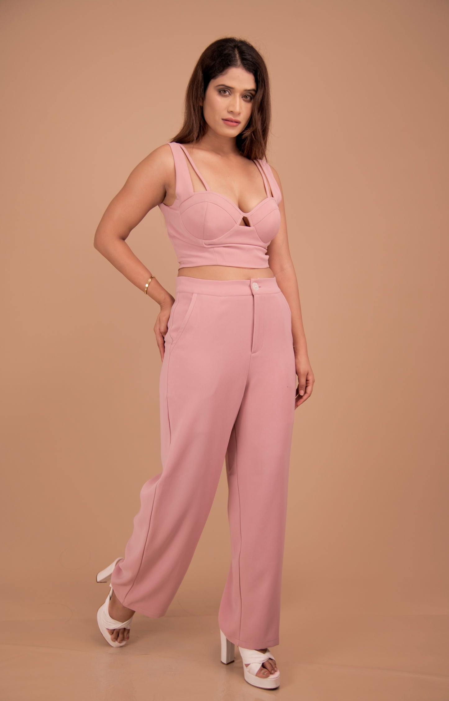 Bustier Top & Tailored Wide-Leg Trouser Co-Ord Set
