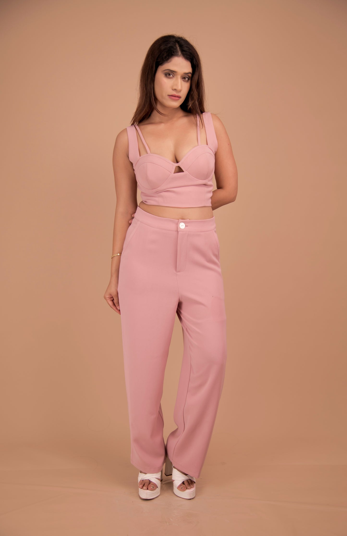 Bustier Top & Tailored Wide-Leg Trouser Co-Ord Set