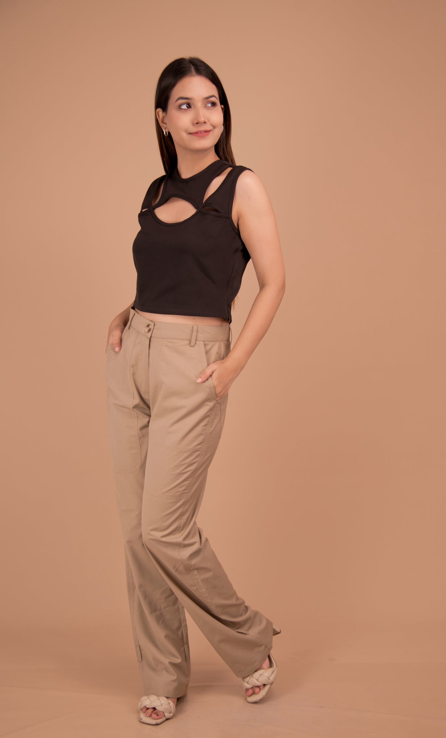 Sculpted Cut-Out Top & Tailored Trouser Set