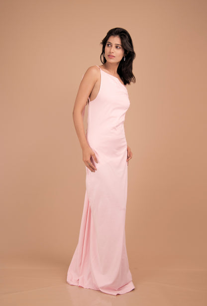Backless Gathered Cotton Gown with Tie-Shoulder Straps