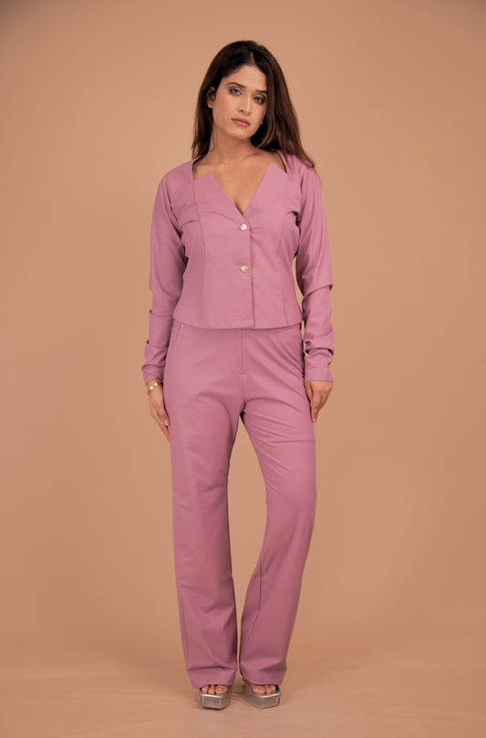Structured V-Neck & Straight-Leg Co-Ord