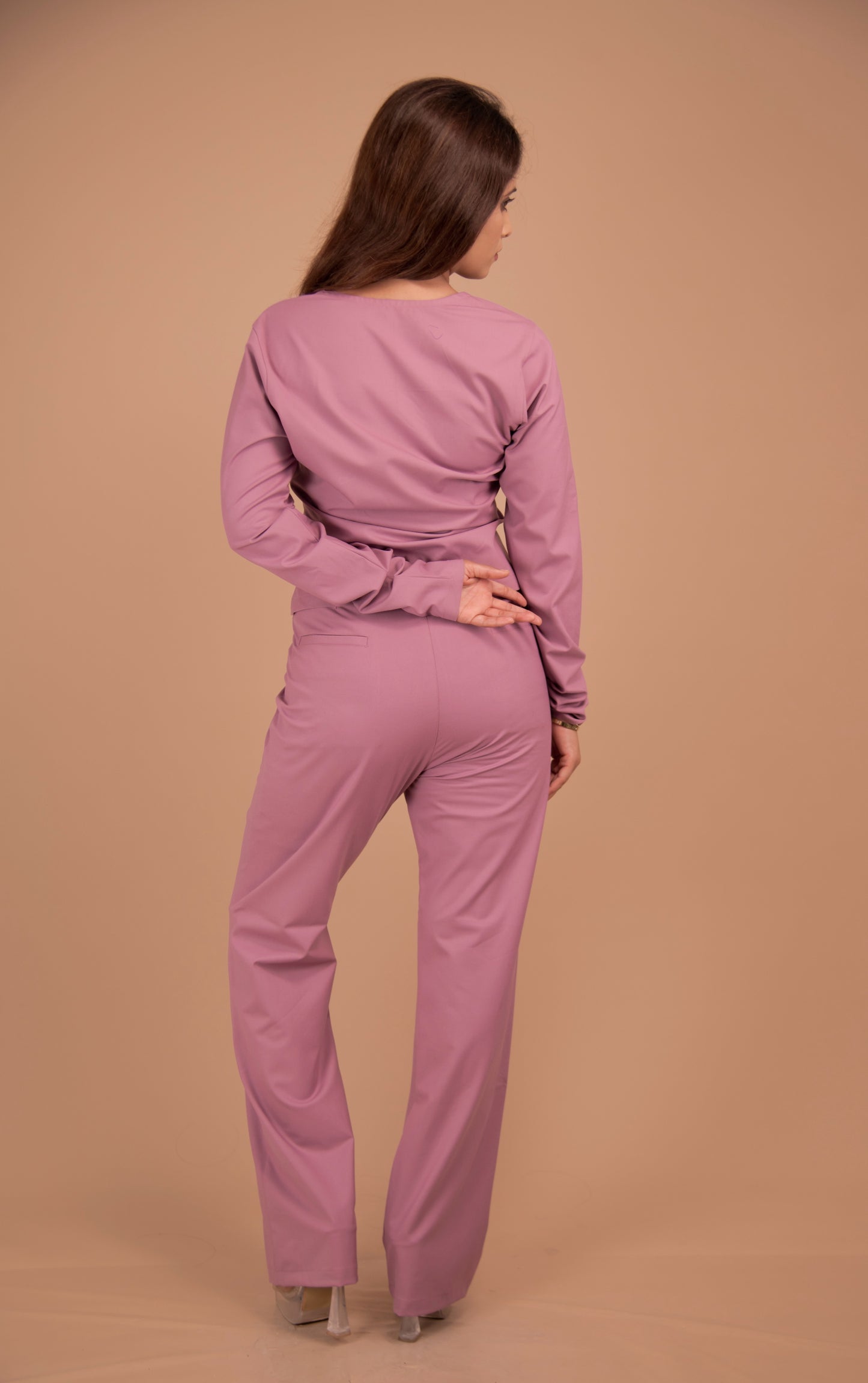 Structured V-Neck & Straight-Leg Co-Ord