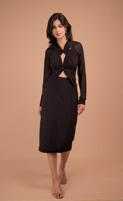 The Noir Éclat Twist Midi Dress