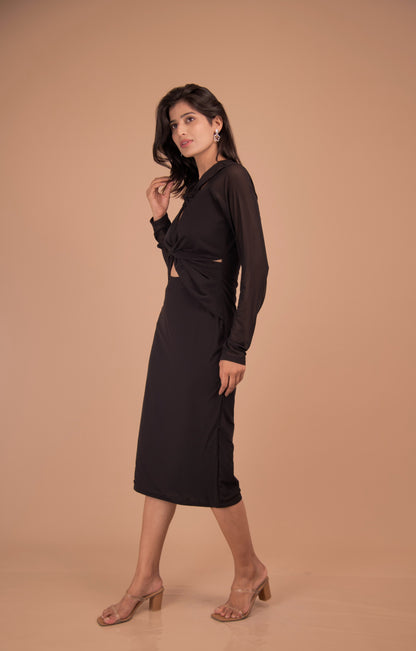 The Noir Éclat Twist Midi Dress