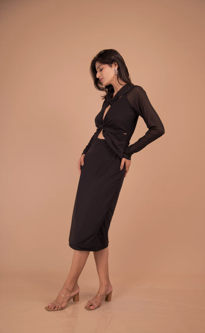 The Noir Éclat Twist Midi Dress