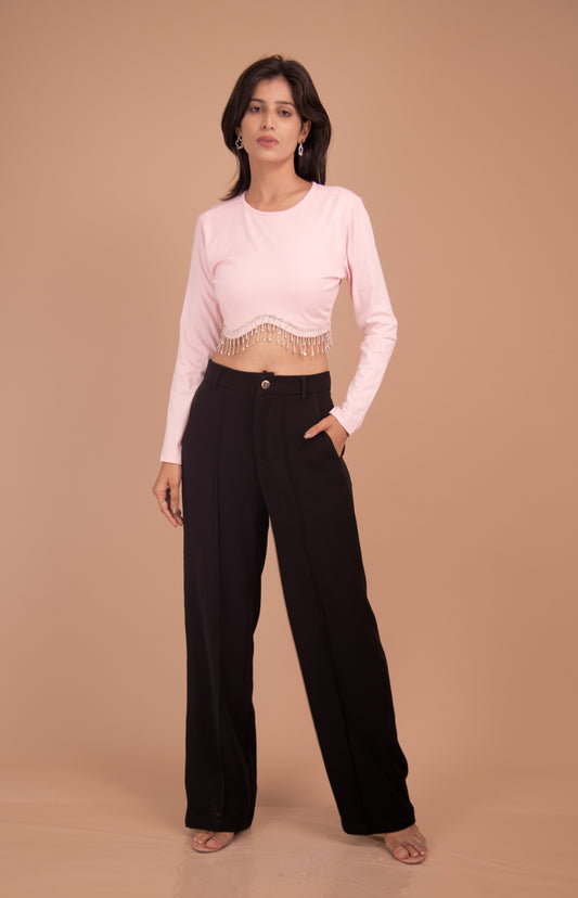 Embellished Fringe Crop & Tailored Trouser Co-Ord