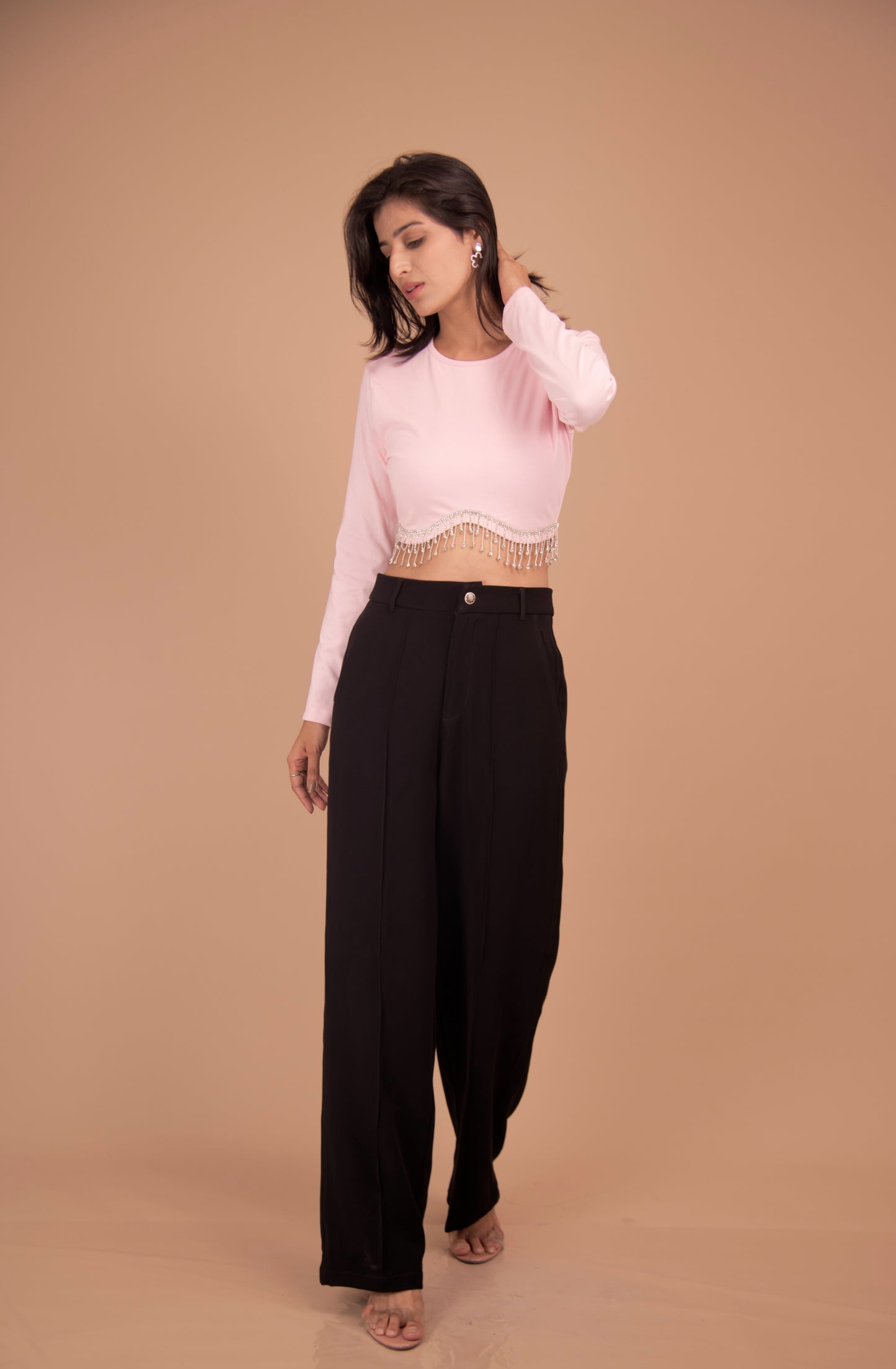 Embellished Fringe Crop & Tailored Trouser Co-Ord