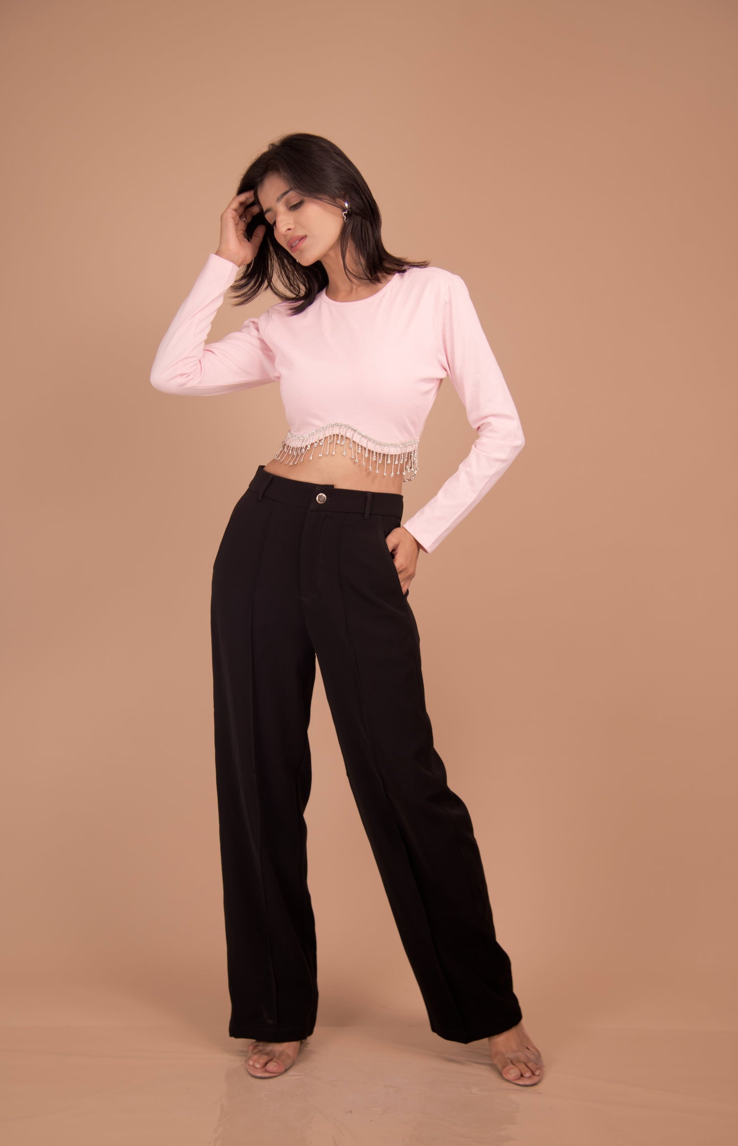 Embellished Fringe Crop & Tailored Trouser Co-Ord