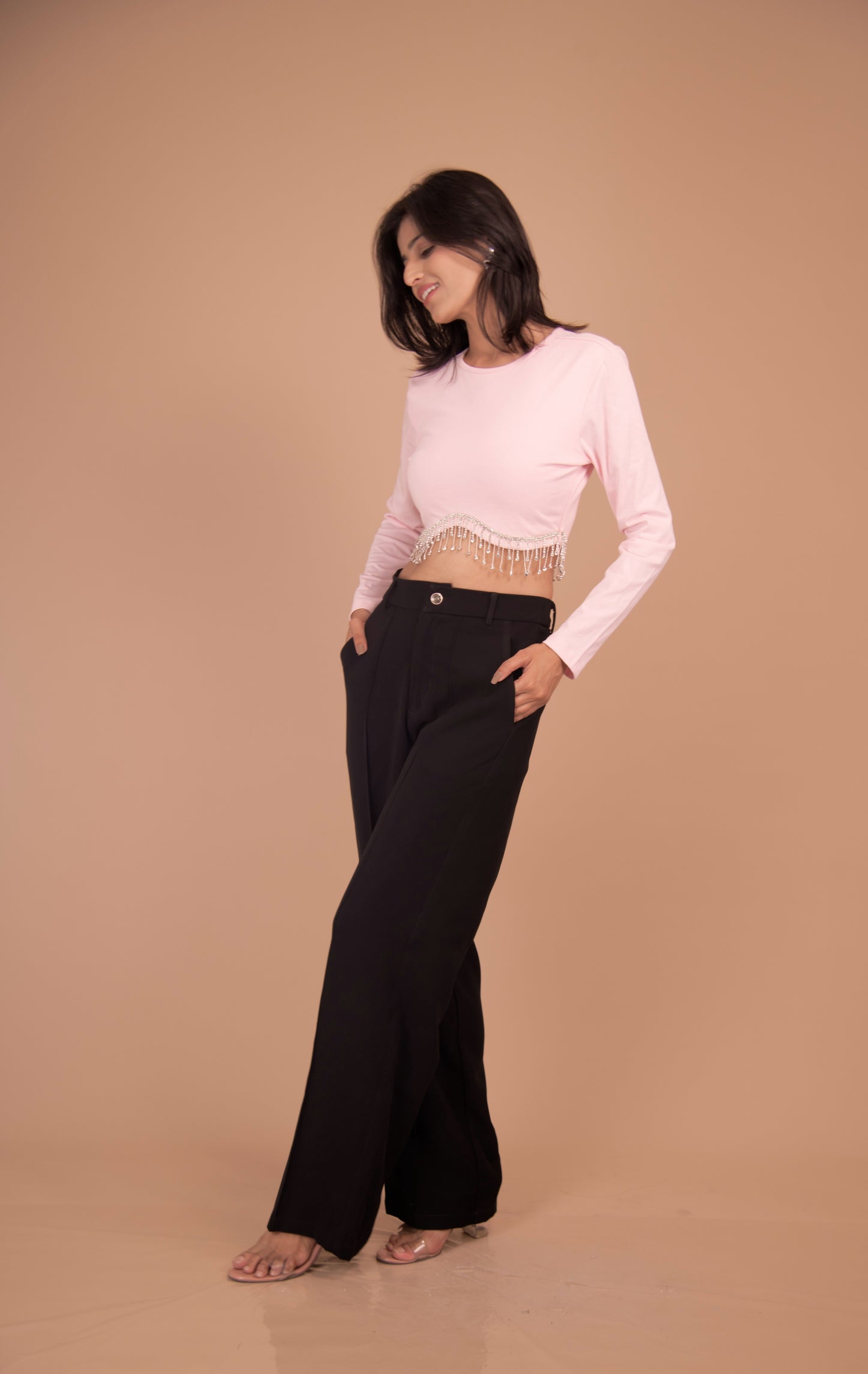 Embellished Fringe Crop & Tailored Trouser Co-Ord