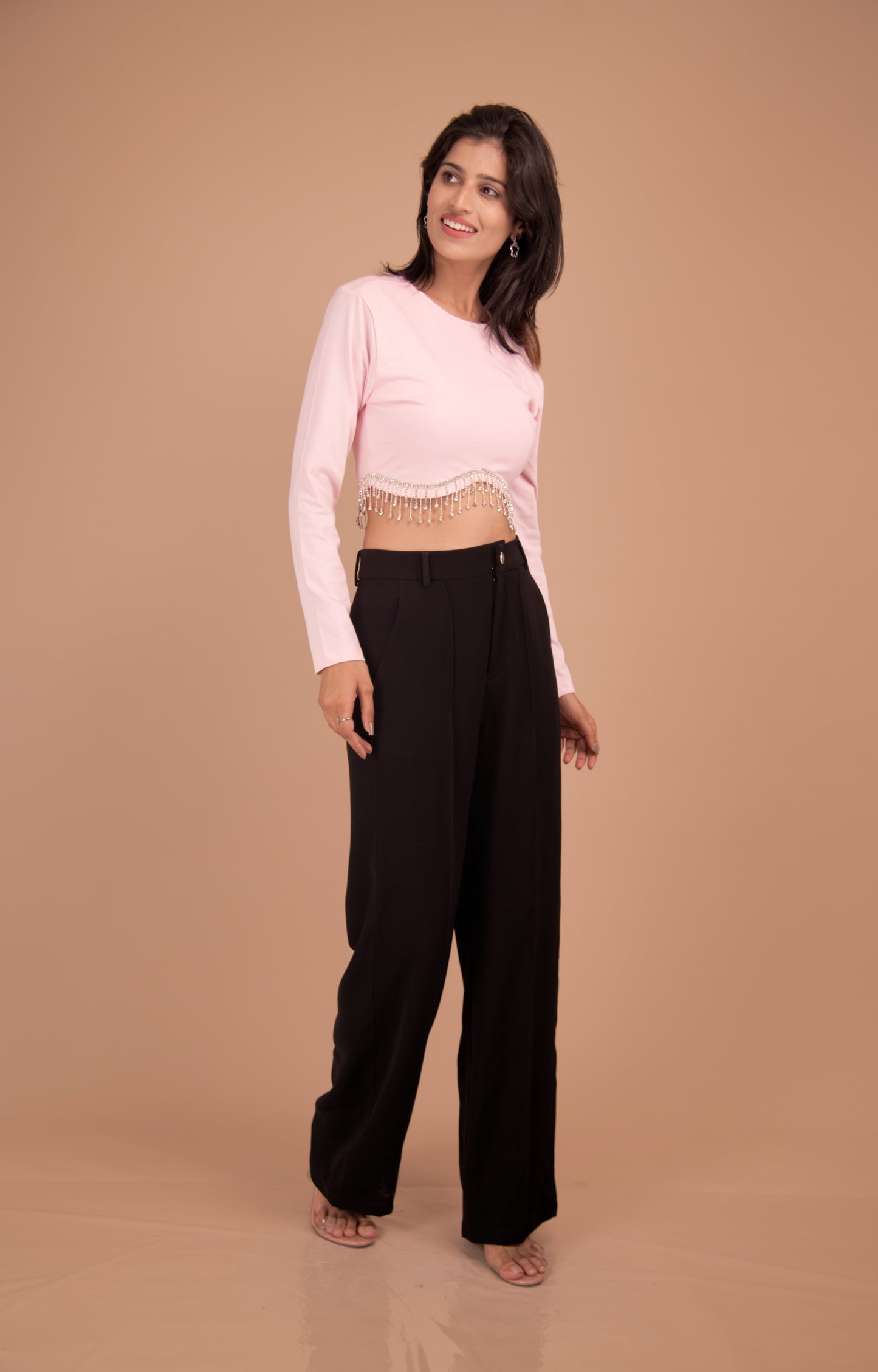 Embellished Fringe Crop & Tailored Trouser Co-Ord