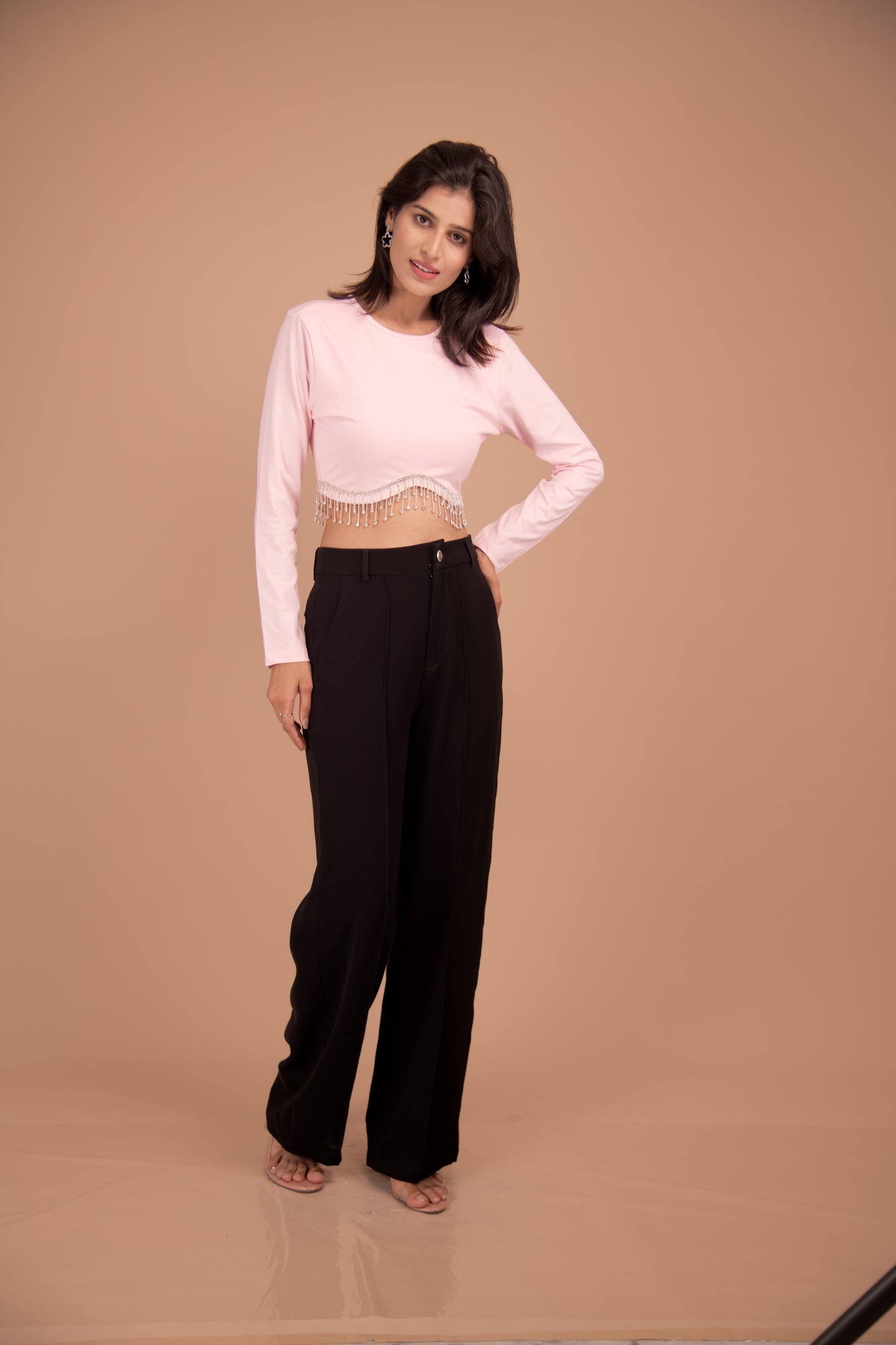 Embellished Fringe Crop & Tailored Trouser Co-Ord