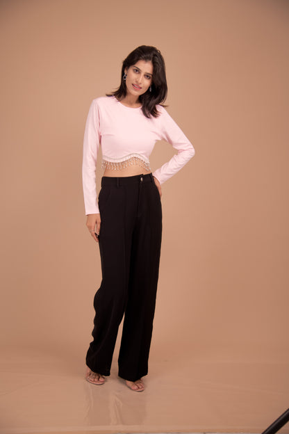 Embellished Fringe Crop & Tailored Trouser Co-Ord