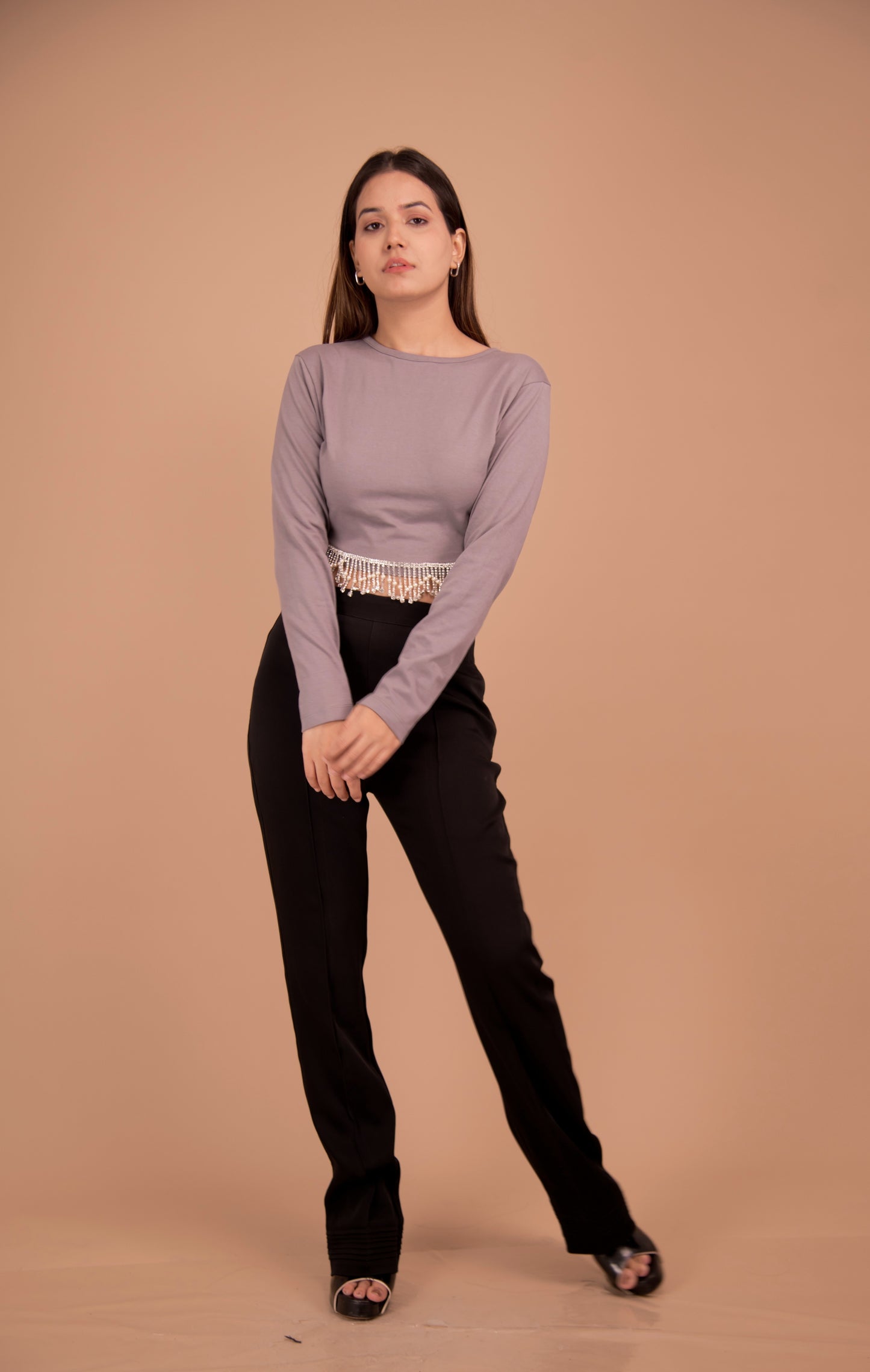 Embellished Fringe Crop & Tailored Trouser Co-Ord