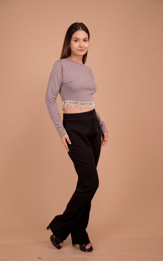 Embellished Fringe Crop & Tailored Trouser Co-Ord