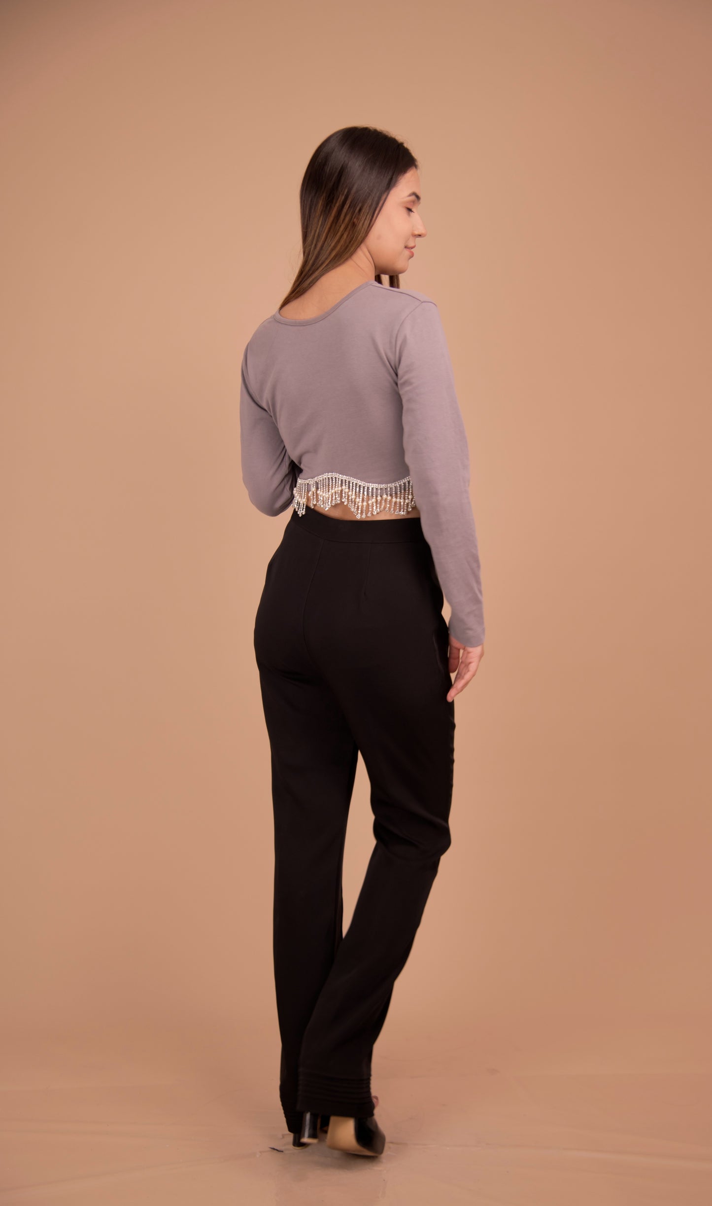 Embellished Fringe Crop & Tailored Trouser Co-Ord