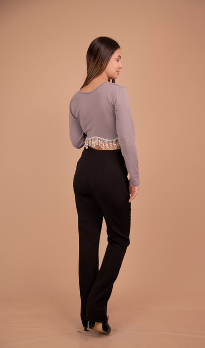 Embellished Fringe Crop & Tailored Trouser Co-Ord