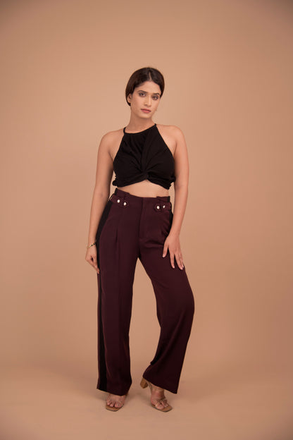 The Elara Dual-Detail Crepe Pants
