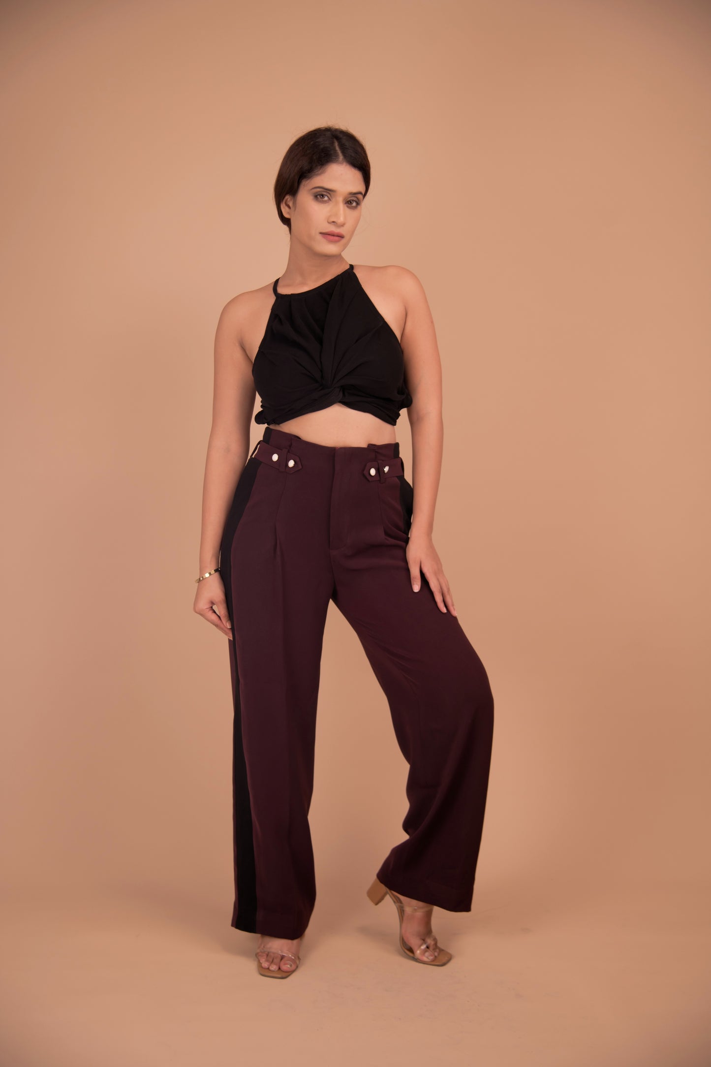 The Elara Dual-Detail Crepe Pants