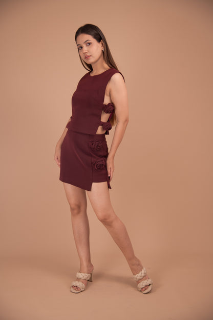Rosette Charm – Sleeveless Crepe Mini Dress