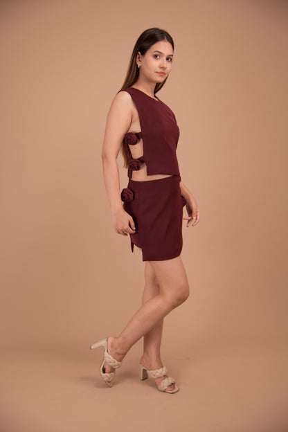 Rosette Charm – Sleeveless Crepe Mini Dress