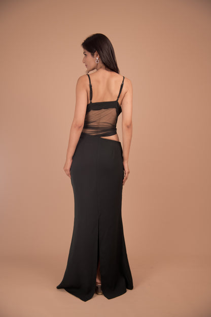 Midnight Whisper – Sheer-Panel Evening Gown