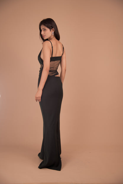 Midnight Whisper – Sheer-Panel Evening Gown