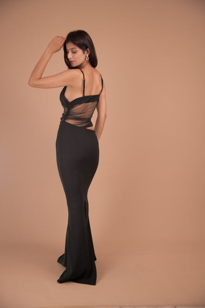 Midnight Whisper – Sheer-Panel Evening Gown