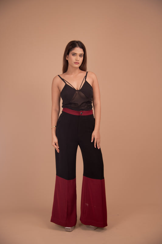 Obsidian Rouge – Sheer Top & Color-Block Wide-Leg Co-Ord Set