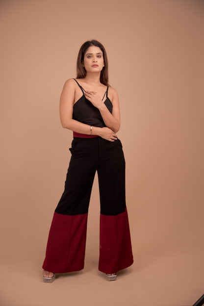 Obsidian Rouge – Sheer Top & Color-Block Wide-Leg Co-Ord Set