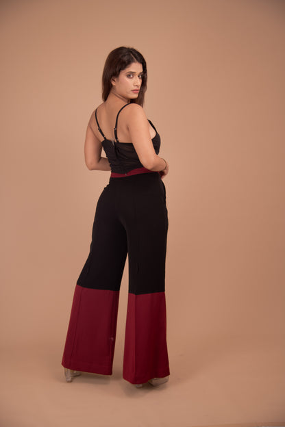 Obsidian Rouge – Sheer Top & Color-Block Wide-Leg Co-Ord Set