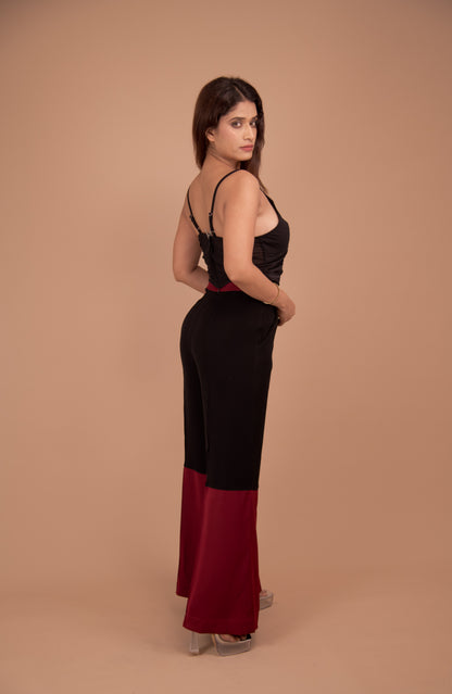 Obsidian Rouge – Sheer Top & Color-Block Wide-Leg Co-Ord Set