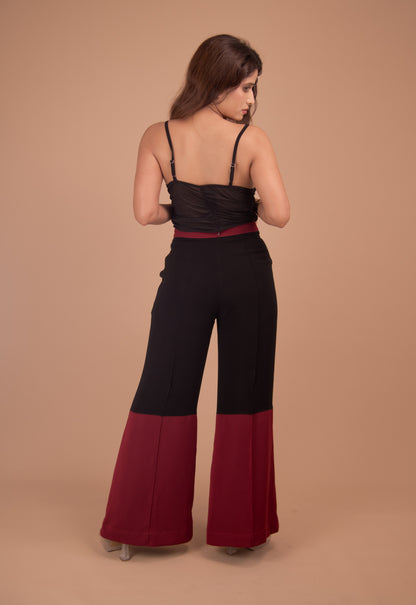 Obsidian Rouge – Sheer Top & Color-Block Wide-Leg Co-Ord Set