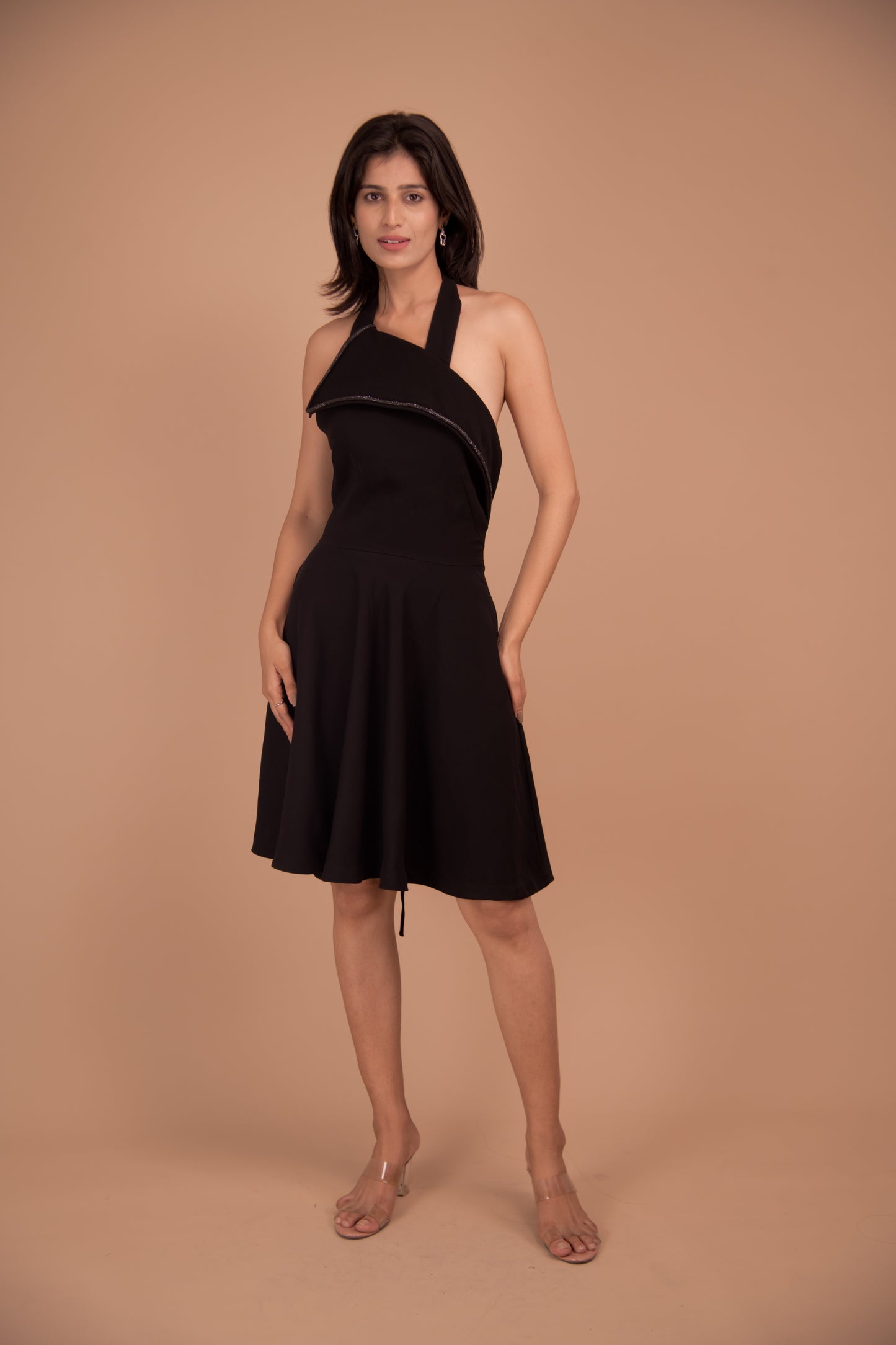 Noir Élan Crepe Halter Dress