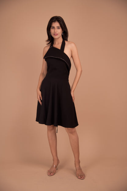 Noir Élan Crepe Halter Dress