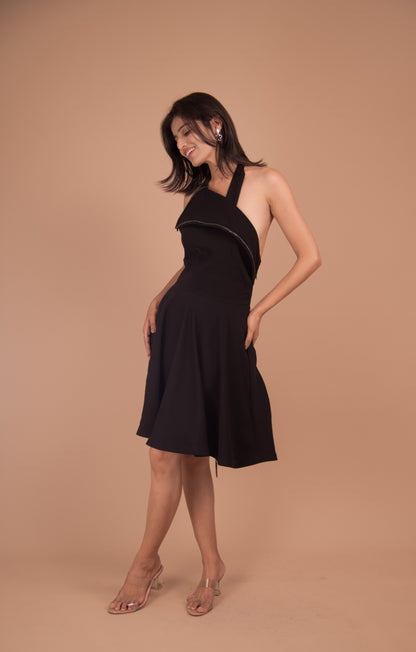 Noir Élan Crepe Halter Dress