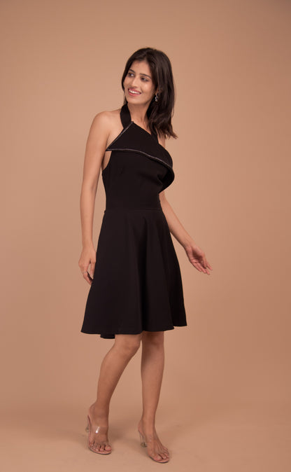 Noir Élan Crepe Halter Dress