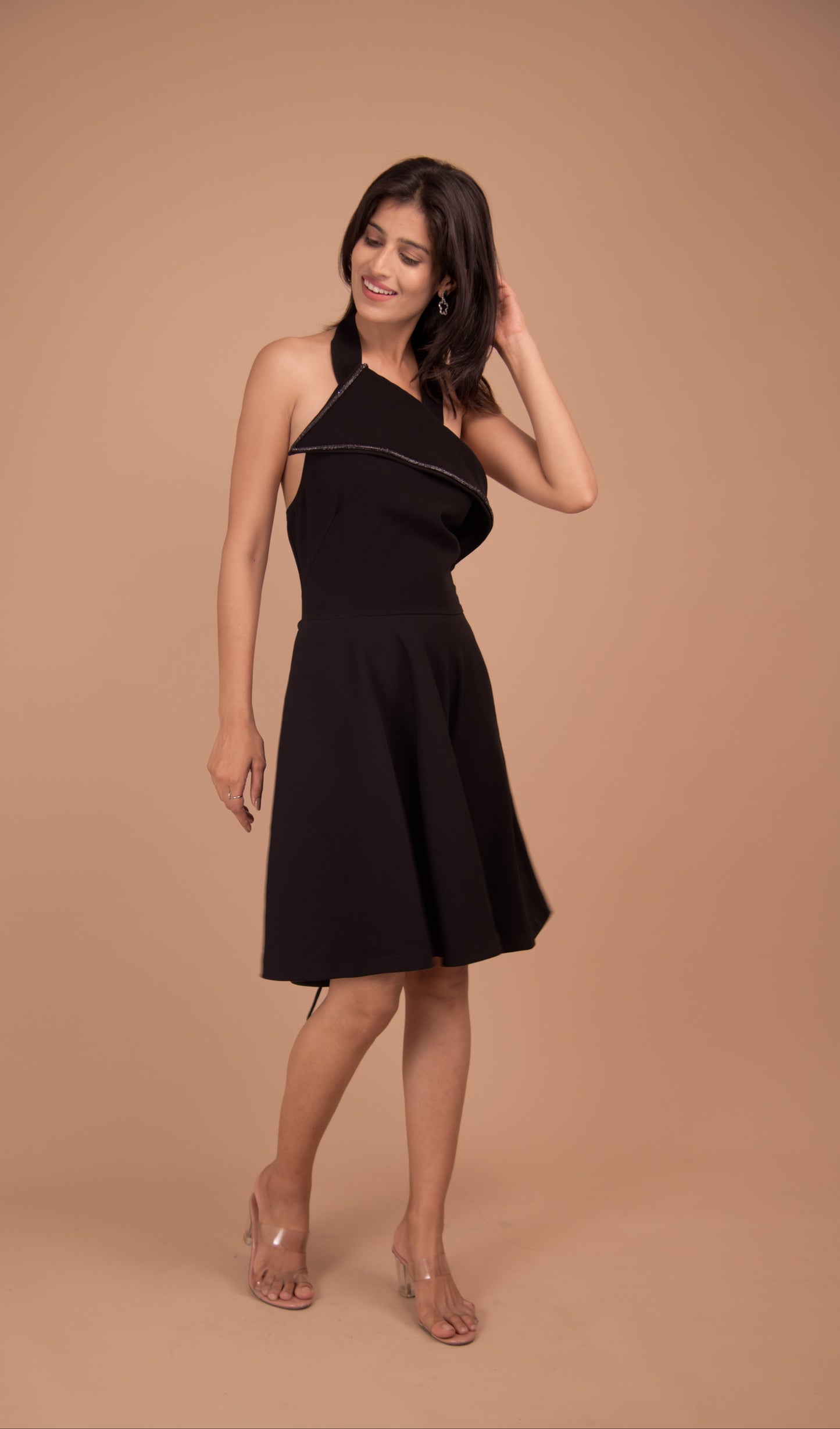 Noir Élan Crepe Halter Dress